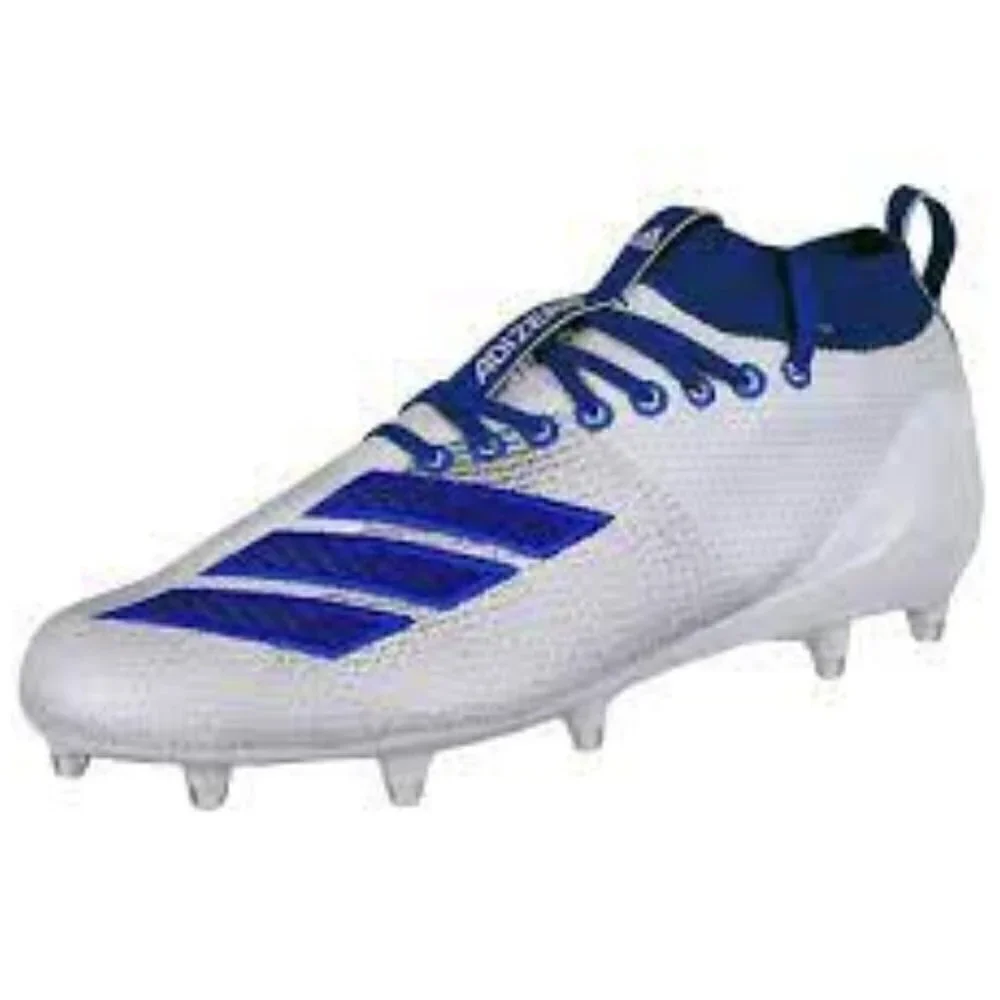 Adidas Men's Adizero 8.0 Mid Football Cleats, White Royal Blue, Size 16